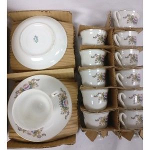 12 NEW NOS Vintage Miniature China Tea & Saucer Porcelain 1 1/2" LOTUS FLOWER?